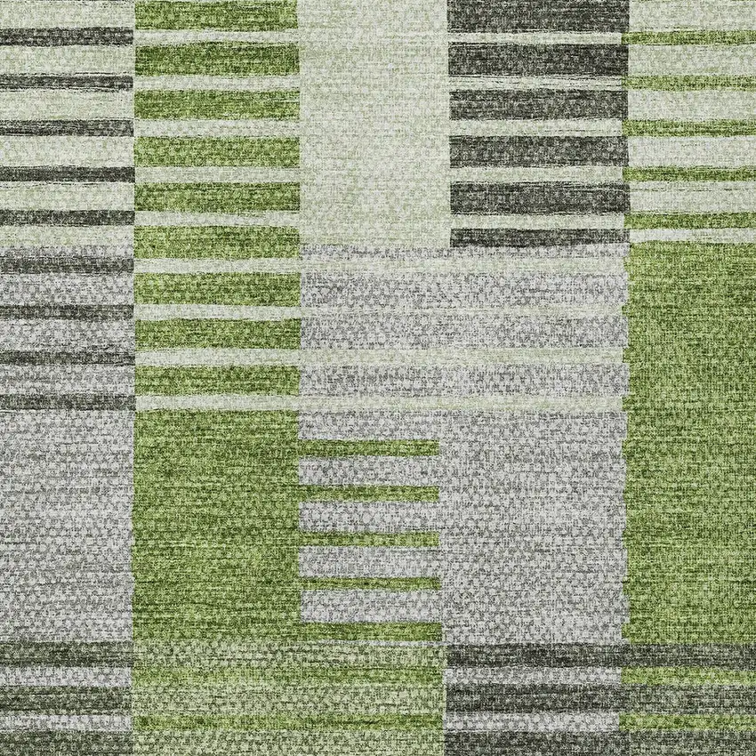 Green And Olive Green Striped Washable Indoor Outdoor Area Rug Photo 5