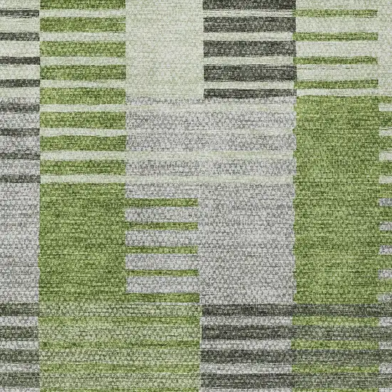 Green And Olive Green Striped Washable Indoor Outdoor Area Rug Photo 5