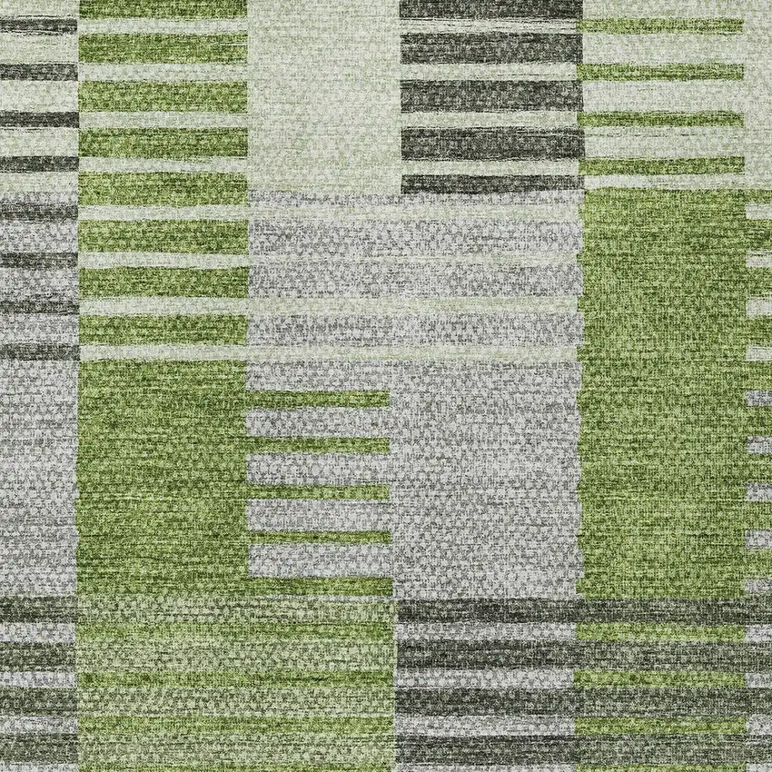 Green And Olive Green Striped Washable Indoor Outdoor Area Rug Photo 5