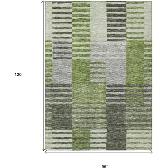 Green And Olive Green Striped Washable Indoor Outdoor Area Rug Photo 3