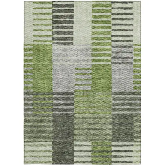 Green And Olive Green Striped Washable Indoor Outdoor Area Rug Photo 6