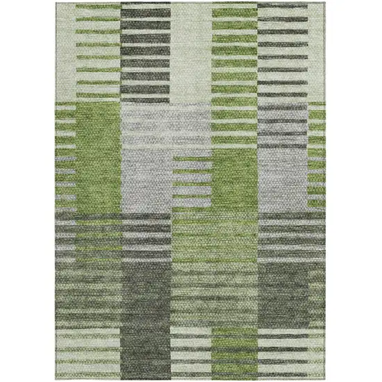 Green And Olive Green Striped Washable Indoor Outdoor Area Rug Photo 6