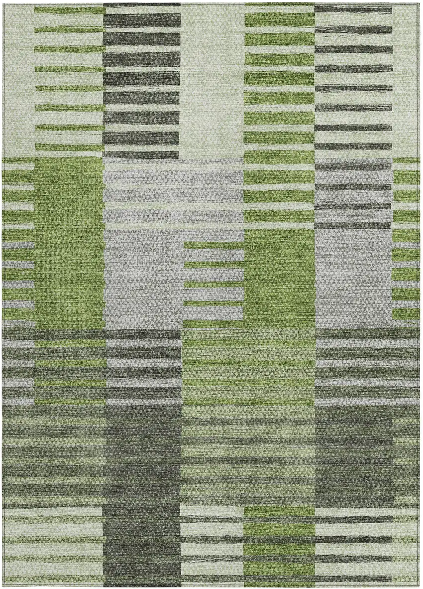 Green And Olive Green Striped Washable Indoor Outdoor Area Rug Photo 6
