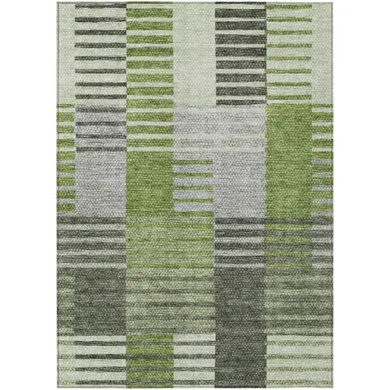 Green And Olive Green Striped Washable Indoor Outdoor Area Rug Photo 2