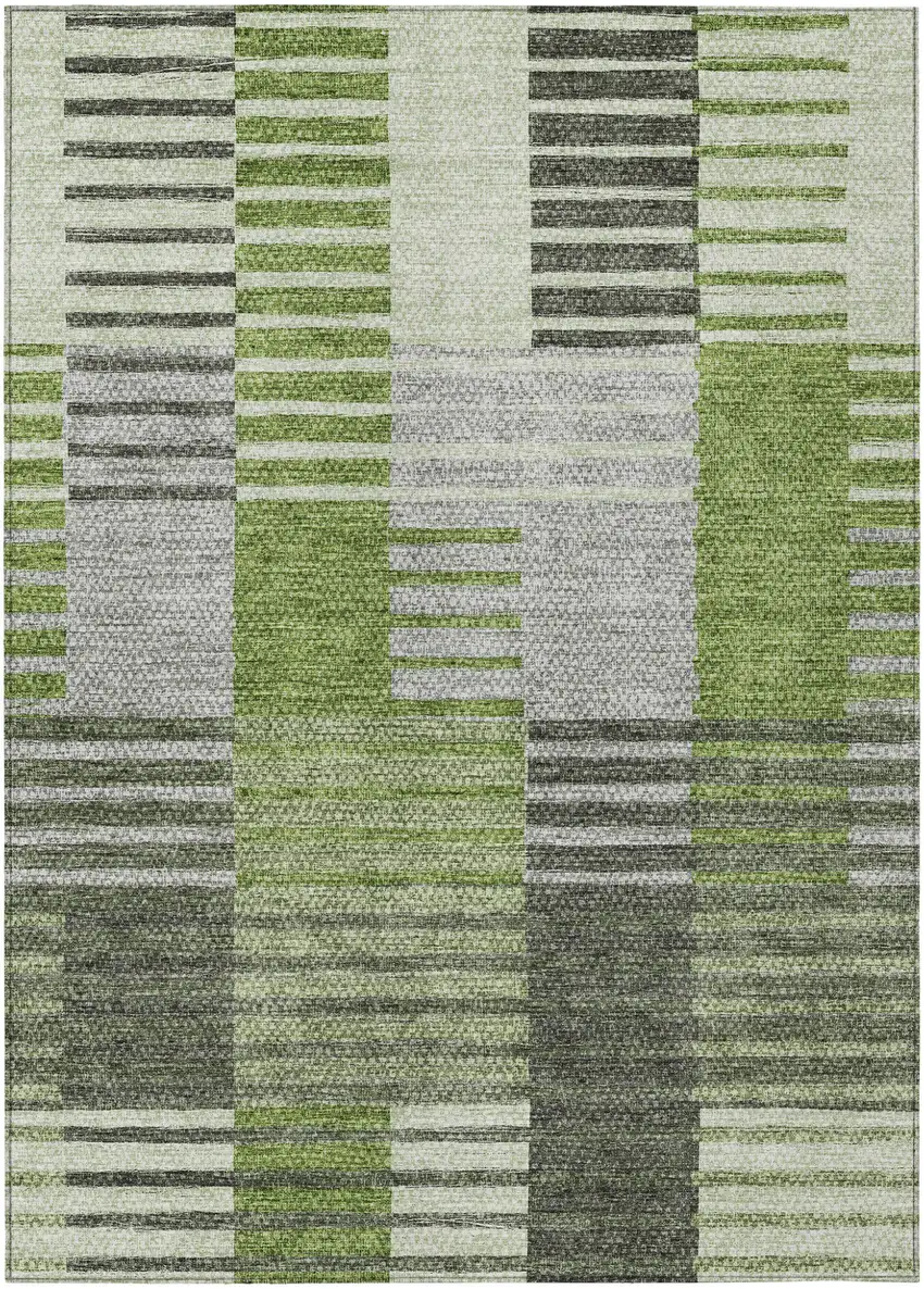 Green And Olive Green Striped Washable Indoor Outdoor Area Rug Photo 2