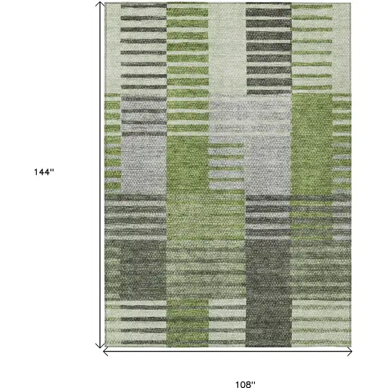 Green And Olive Green Striped Washable Indoor Outdoor Area Rug Photo 3