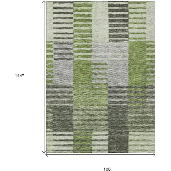 Green And Olive Green Striped Washable Indoor Outdoor Area Rug Photo 3