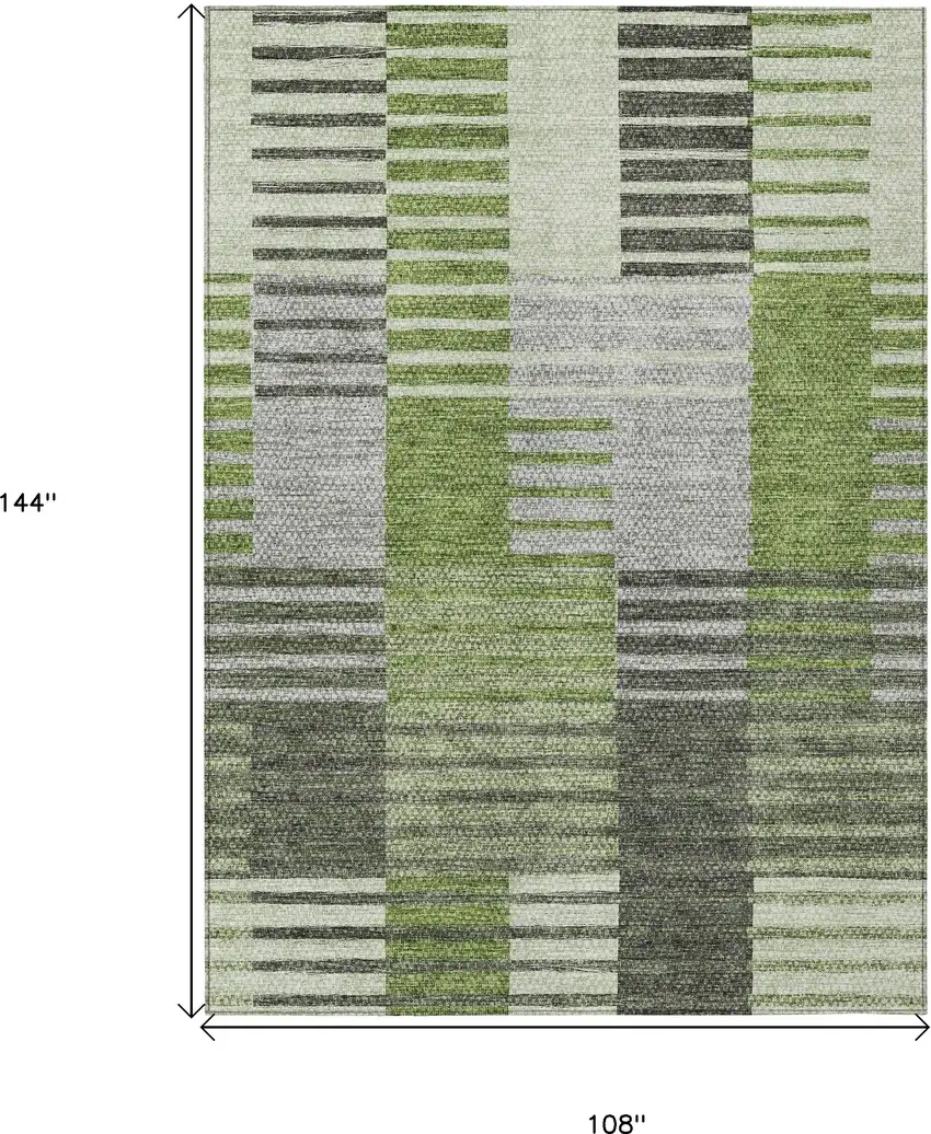 Green And Olive Green Striped Washable Indoor Outdoor Area Rug Photo 3