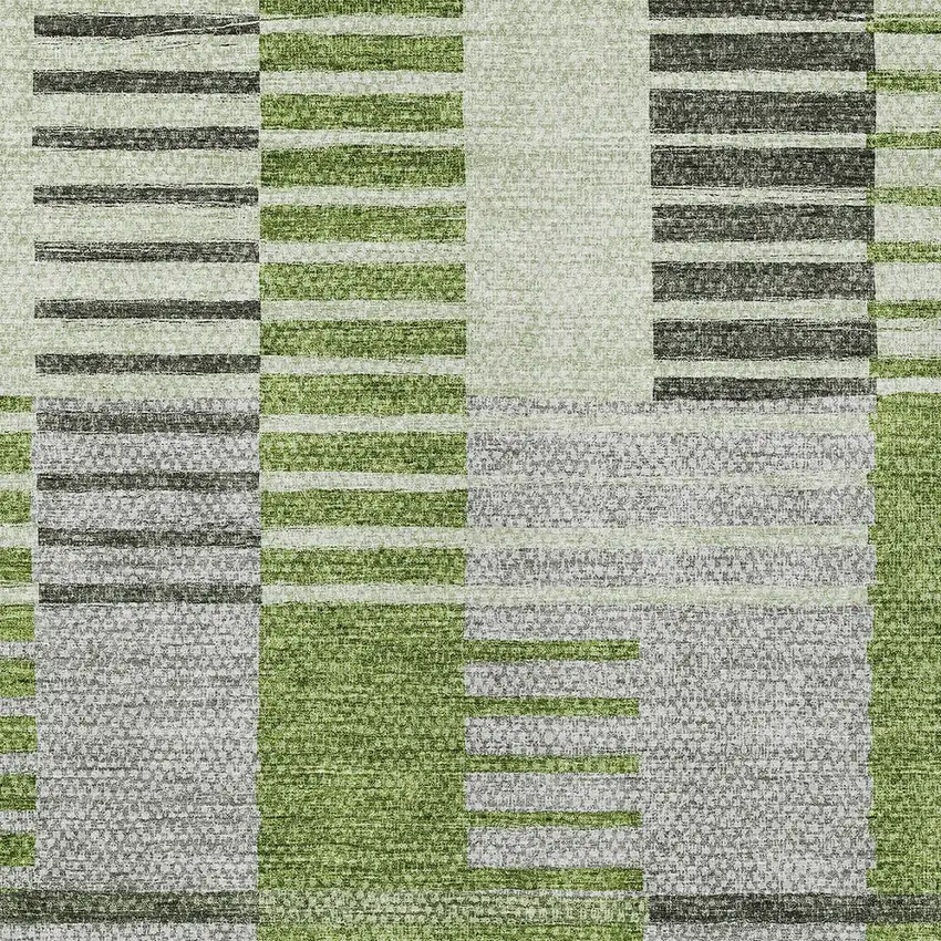 Green And Olive Green Striped Washable Indoor Outdoor Area Rug Photo 6