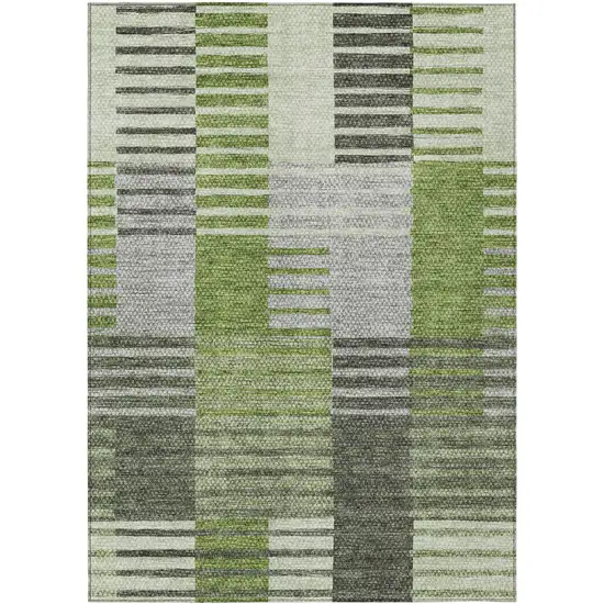 Green And Olive Green Striped Washable Indoor Outdoor Area Rug Photo 2