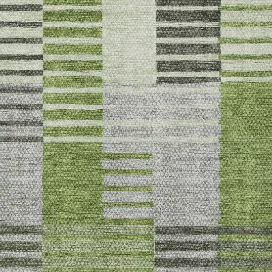 Green And Olive Green Striped Washable Indoor Outdoor Area Rug Photo 6