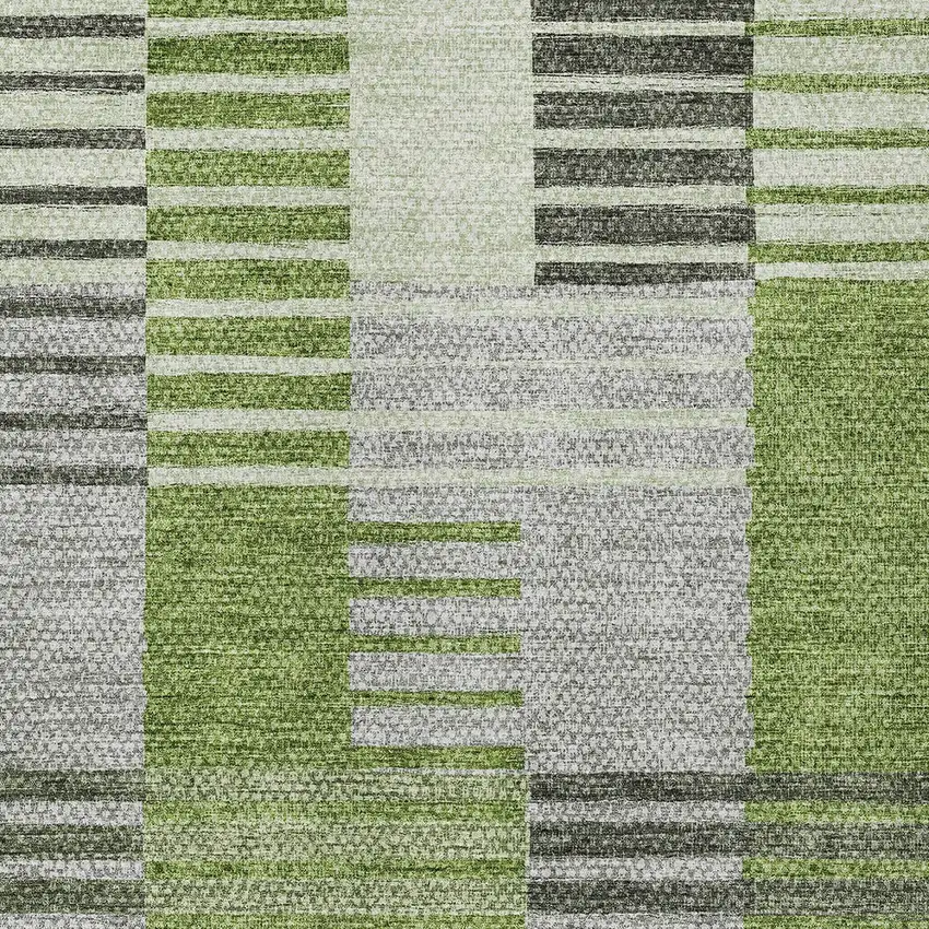 Green And Olive Green Striped Washable Indoor Outdoor Area Rug Photo 6