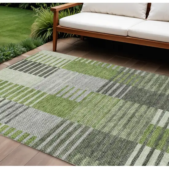 Green And Olive Green Striped Washable Indoor Outdoor Area Rug Photo 1