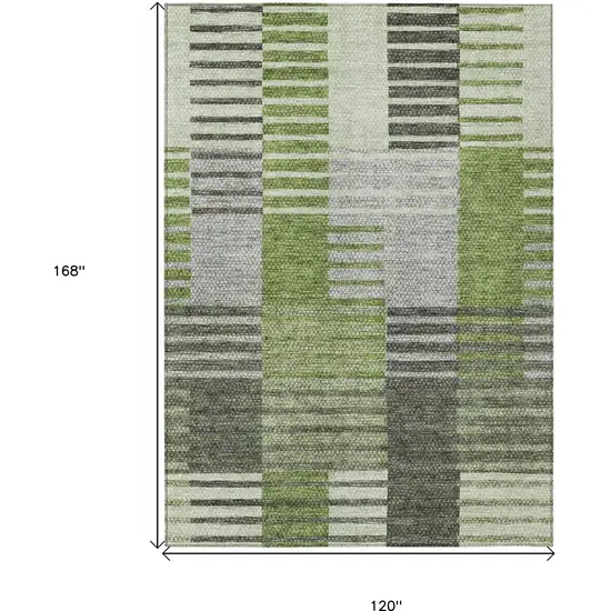 Green And Olive Green Striped Washable Indoor Outdoor Area Rug Photo 3