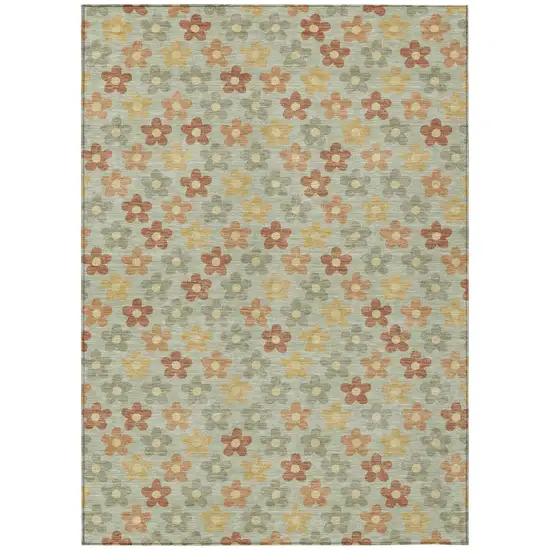 Green And Orange Floral Washable Indoor Outdoor Area Rug Photo 2