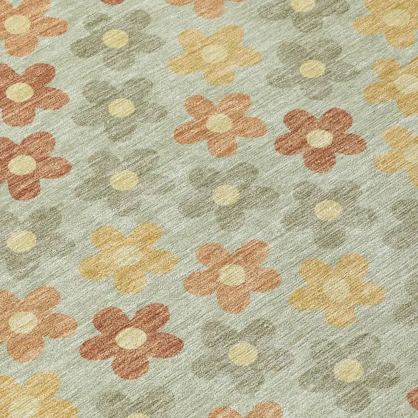 Green And Orange Floral Washable Indoor Outdoor Area Rug Photo 6