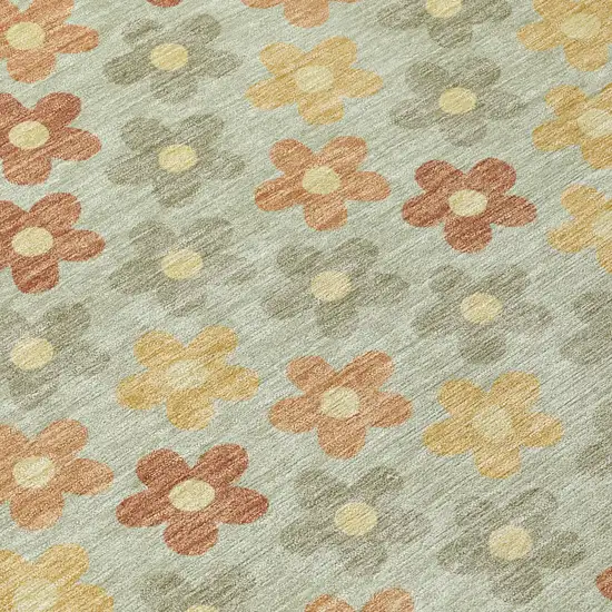Green And Orange Floral Washable Indoor Outdoor Area Rug Photo 6