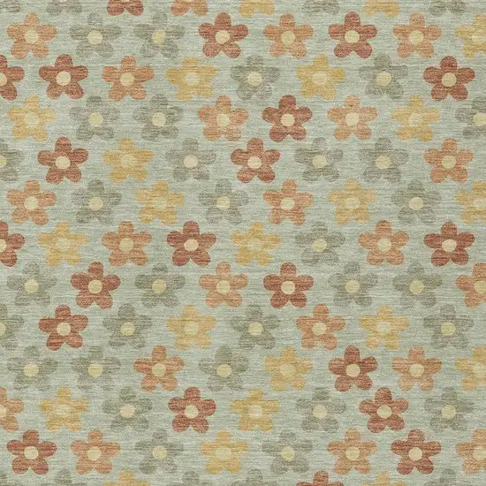 Green And Orange Floral Washable Indoor Outdoor Area Rug Photo 3