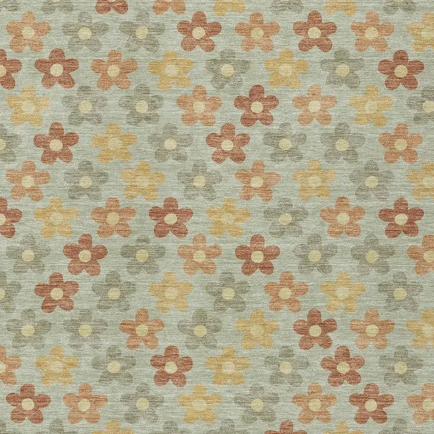 Green And Orange Floral Washable Indoor Outdoor Area Rug Photo 3