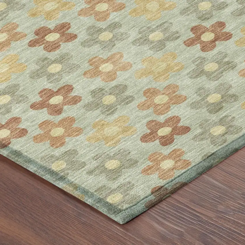 Green And Orange Floral Washable Indoor Outdoor Area Rug Photo 5