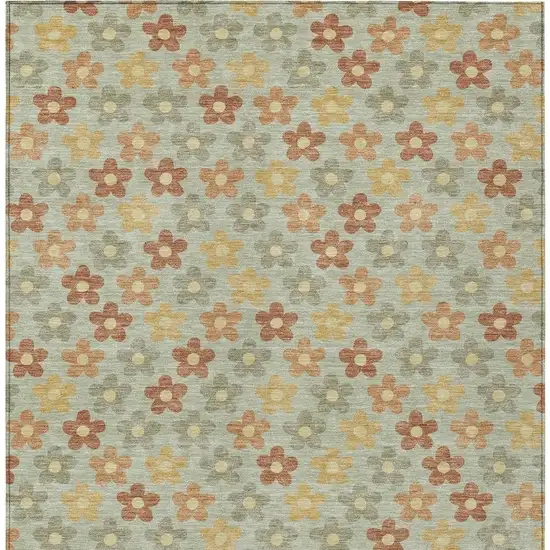 Green And Orange Floral Washable Indoor Outdoor Area Rug Photo 4