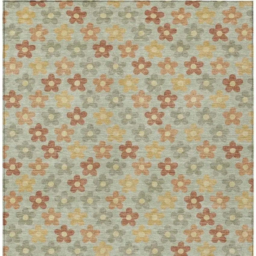 Green And Orange Floral Washable Indoor Outdoor Area Rug Photo 4