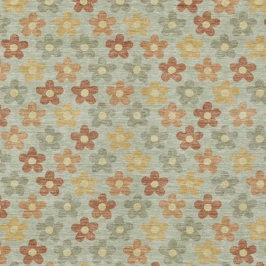 Green And Orange Floral Washable Indoor Outdoor Area Rug Photo 3