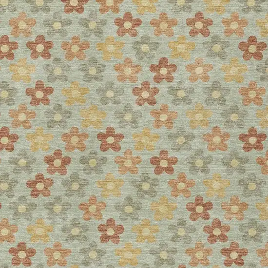 Green And Orange Floral Washable Indoor Outdoor Area Rug Photo 3