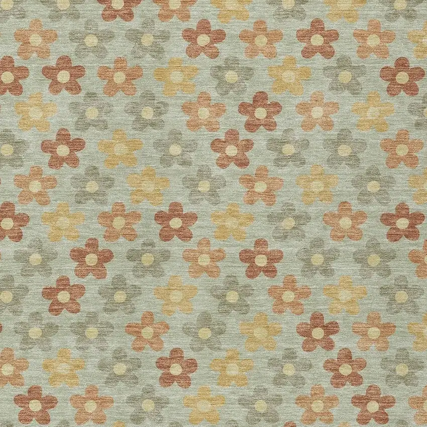 Green And Orange Floral Washable Indoor Outdoor Area Rug Photo 3