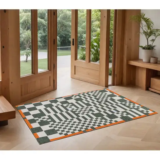 Green And Orange Geometric Washable Area Rug Photo 1