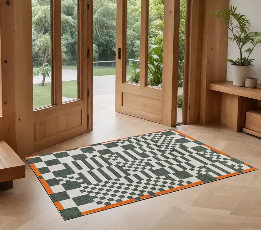 Green And Orange Geometric Washable Area Rug Photo 1