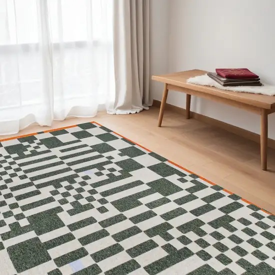 Green And Orange Geometric Washable Area Rug Photo 1
