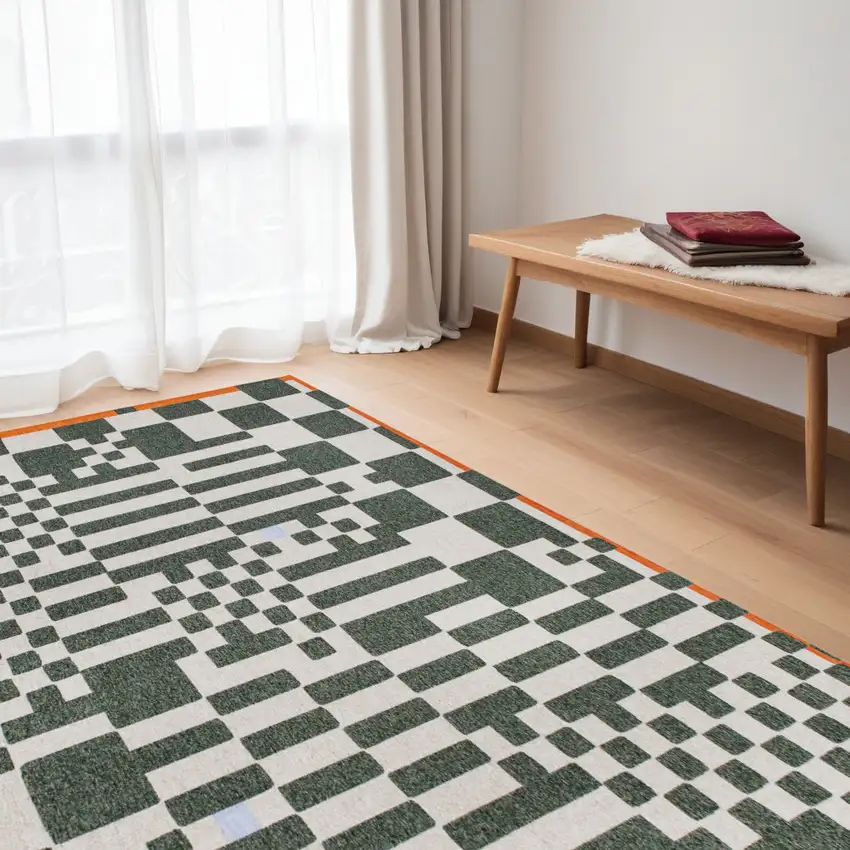 Green And Orange Geometric Washable Area Rug Photo 1
