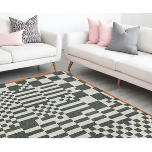 Photo of Green And Orange Geometric Washable Area Rug