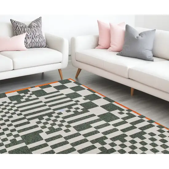 Green And Orange Geometric Washable Area Rug Photo 1