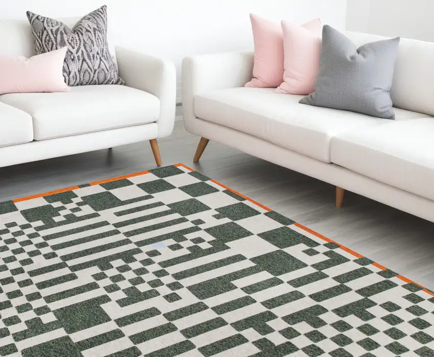 Green And Orange Geometric Washable Area Rug Photo 1