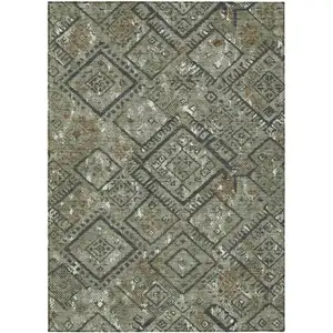 Photo of Green And Orange Geometric Washable Indoor Outdoor Area Rug