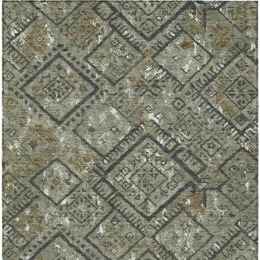 Green And Orange Geometric Washable Indoor Outdoor Area Rug Photo 3