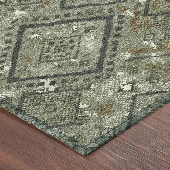 Green And Orange Geometric Washable Indoor Outdoor Area Rug Photo 8