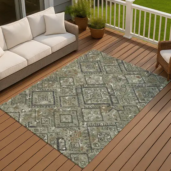 Green And Orange Geometric Washable Indoor Outdoor Area Rug Photo 7