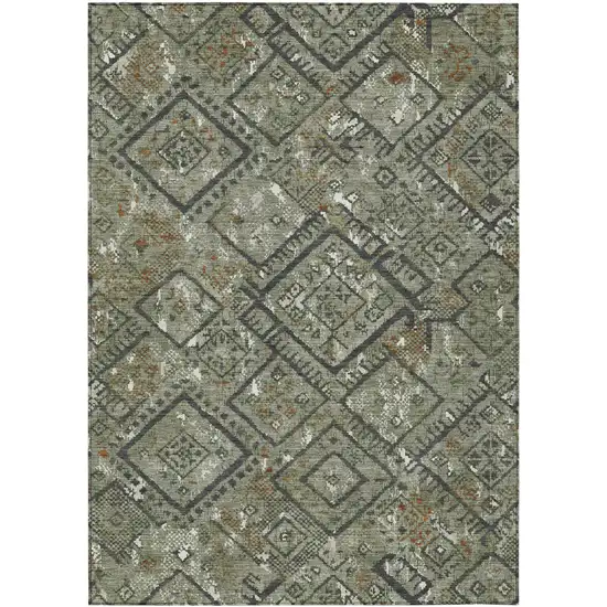 Green And Orange Geometric Washable Indoor Outdoor Area Rug Photo 1