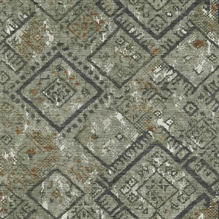 Green And Orange Geometric Washable Indoor Outdoor Area Rug Photo 2