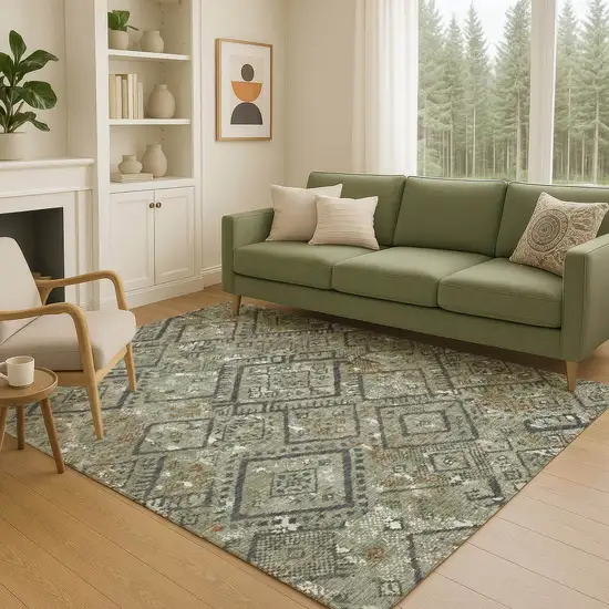 Green And Orange Geometric Washable Indoor Outdoor Area Rug Photo 5