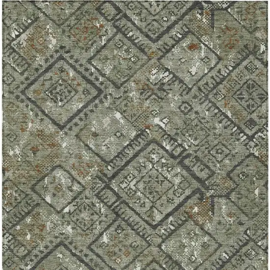 Green And Orange Geometric Washable Indoor Outdoor Area Rug Photo 3