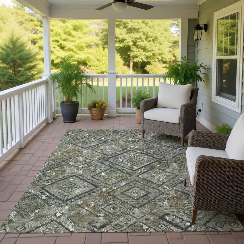 Green And Orange Geometric Washable Indoor Outdoor Area Rug Photo 4