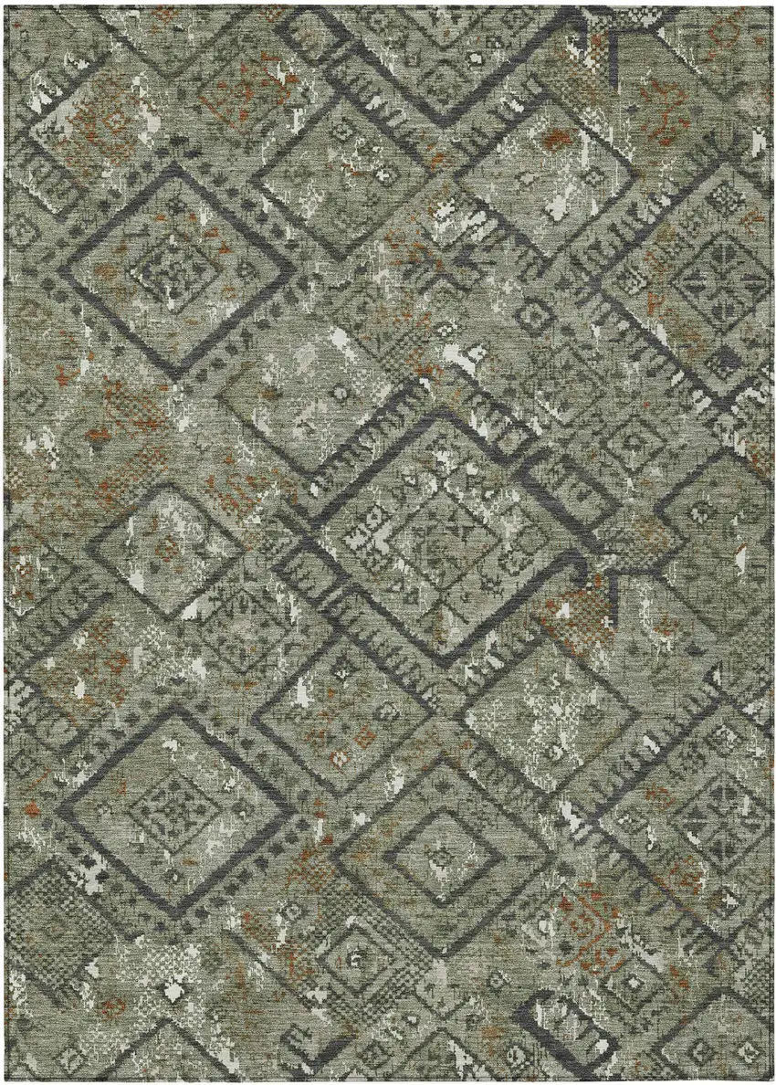 Green And Orange Geometric Washable Indoor Outdoor Area Rug Photo 1