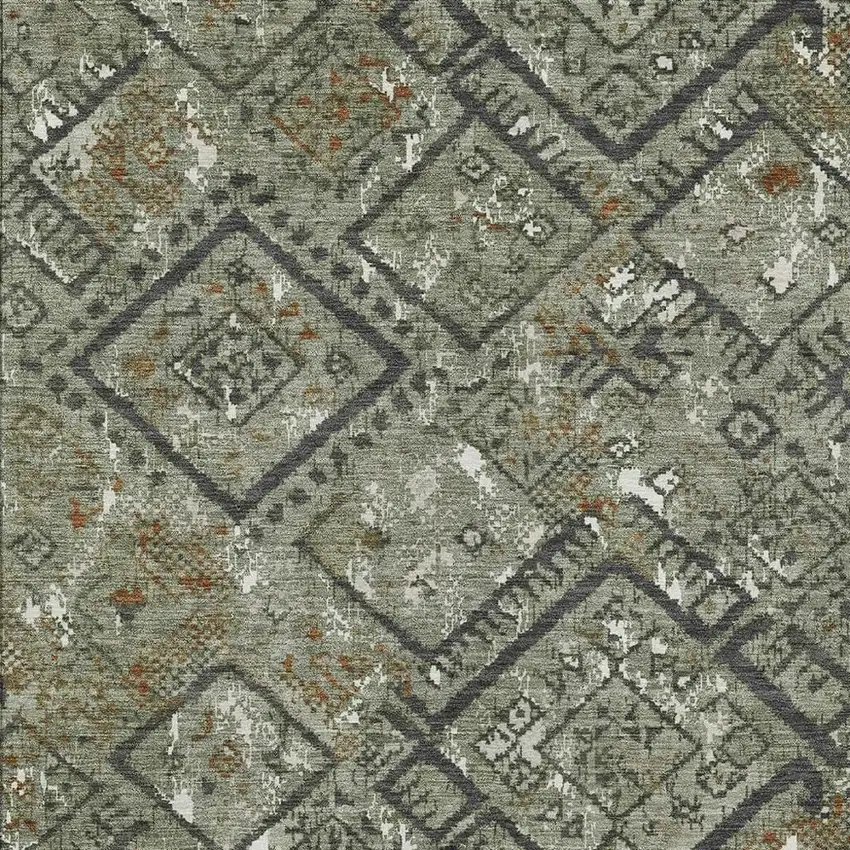 Green And Orange Geometric Washable Indoor Outdoor Area Rug Photo 2