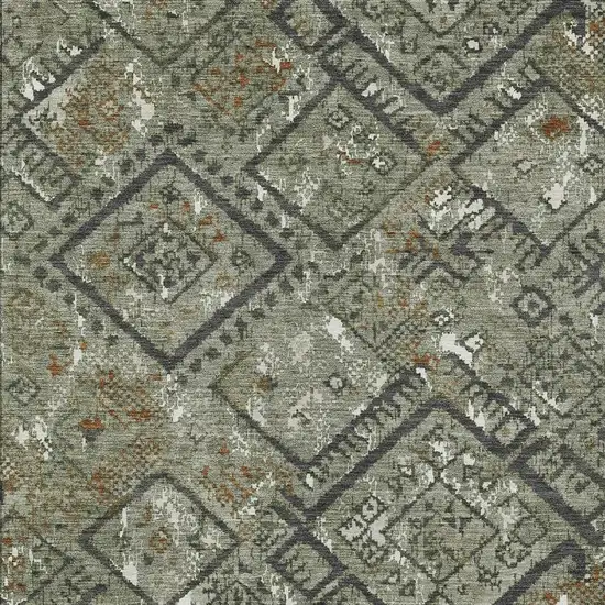 Green And Orange Geometric Washable Indoor Outdoor Area Rug Photo 2