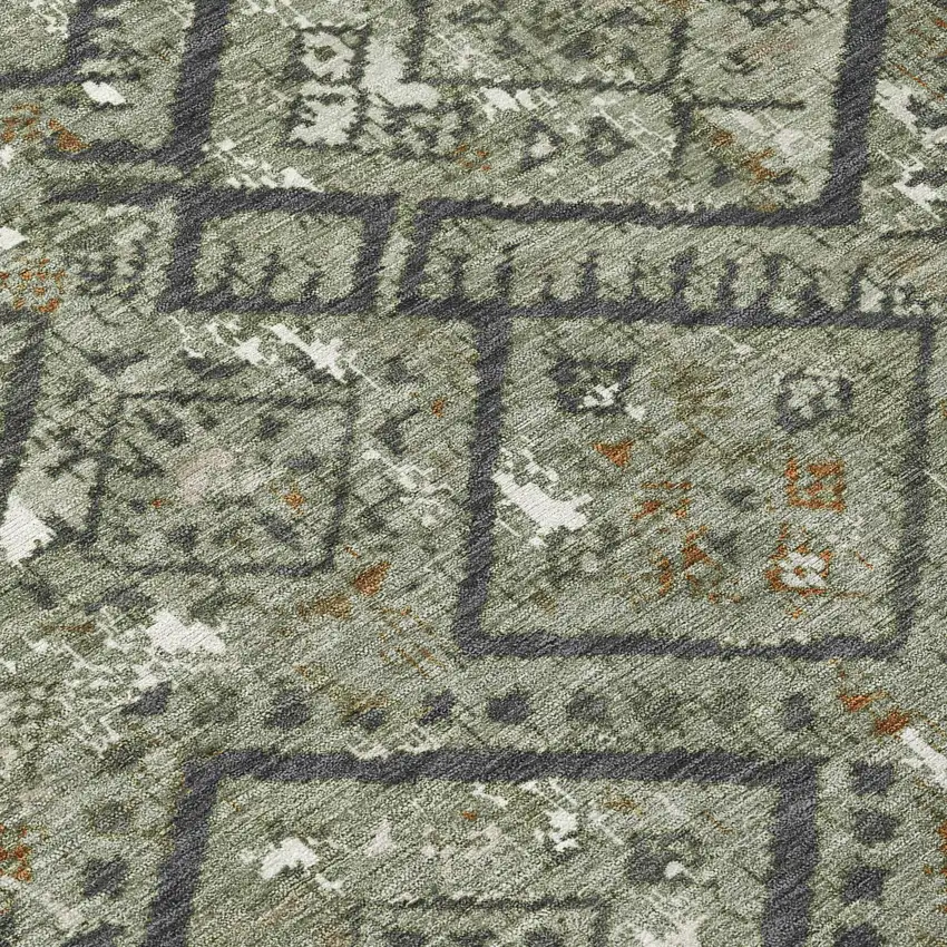 Green And Orange Geometric Washable Indoor Outdoor Area Rug Photo 9