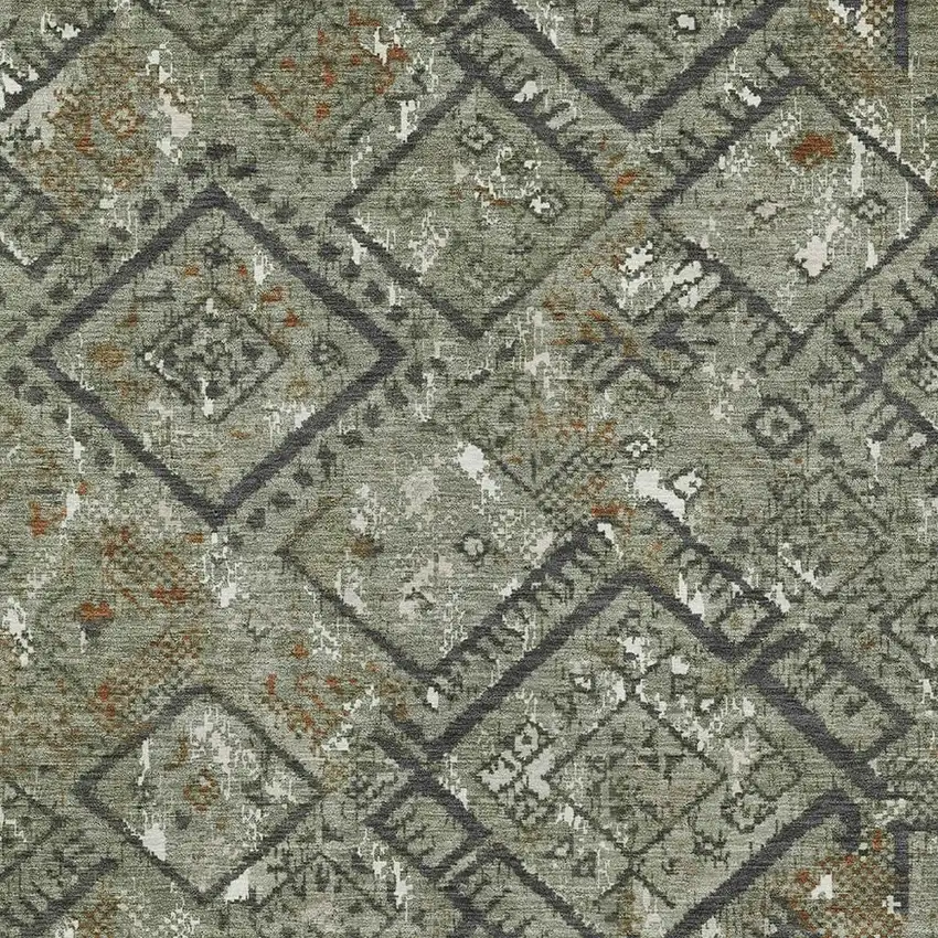 Green And Orange Geometric Washable Indoor Outdoor Area Rug Photo 2